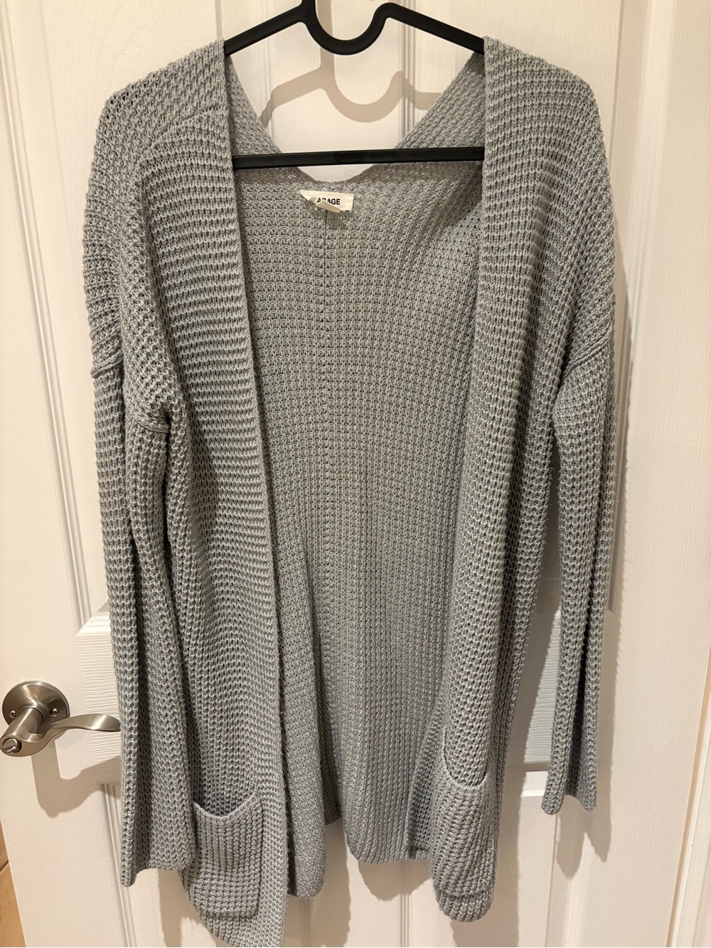 Garage Light Gray Open-Front Waffle Knit Cardigan